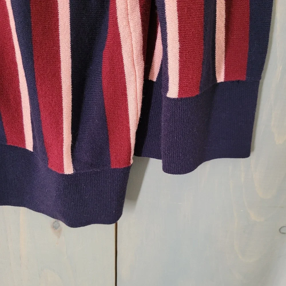 Ann Taylor Cardigan Women XXL Navy Pink‎ Burgundy Stripe Button Front Career